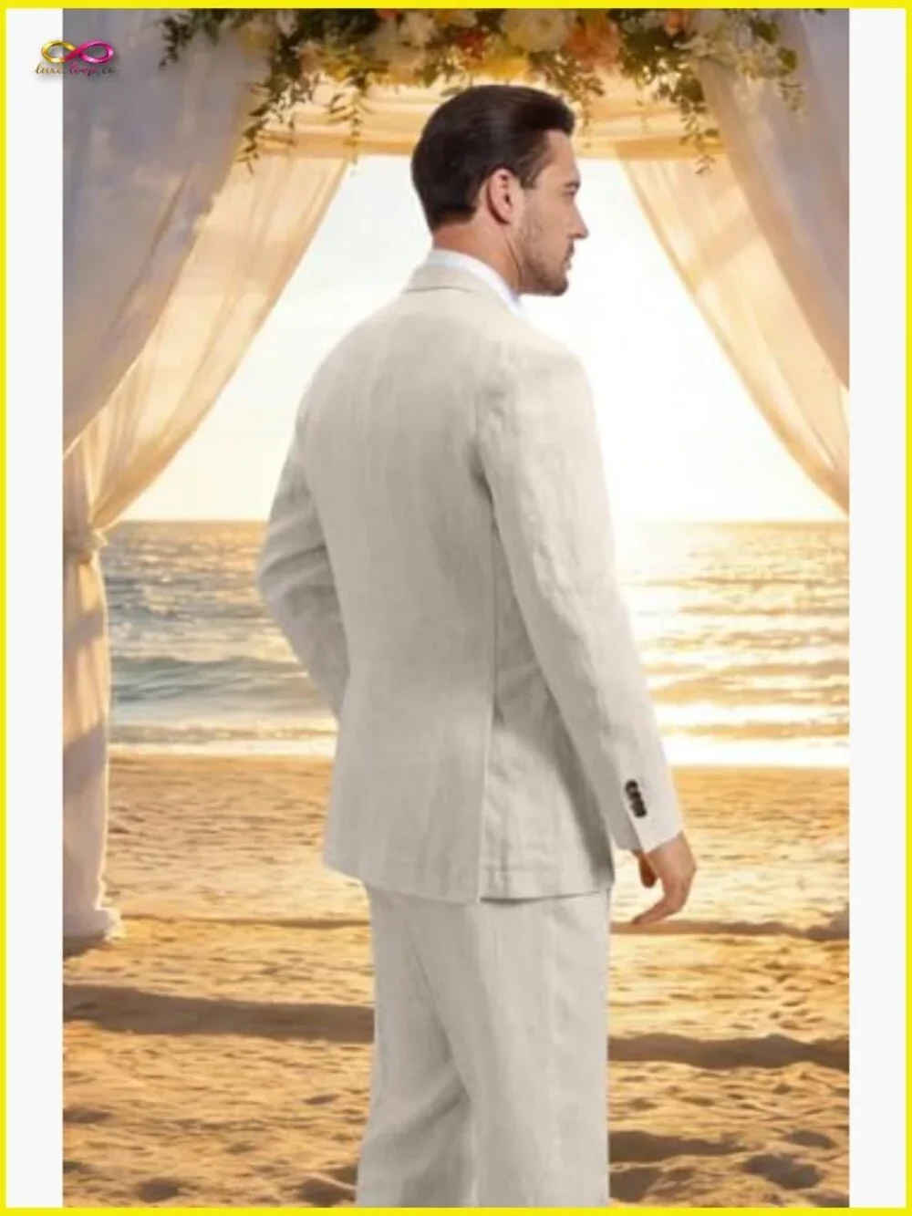 Linen Suit Set Slim Fit Peak Lapel Blazer Pants Elegant Summer Wedding Tuxedo